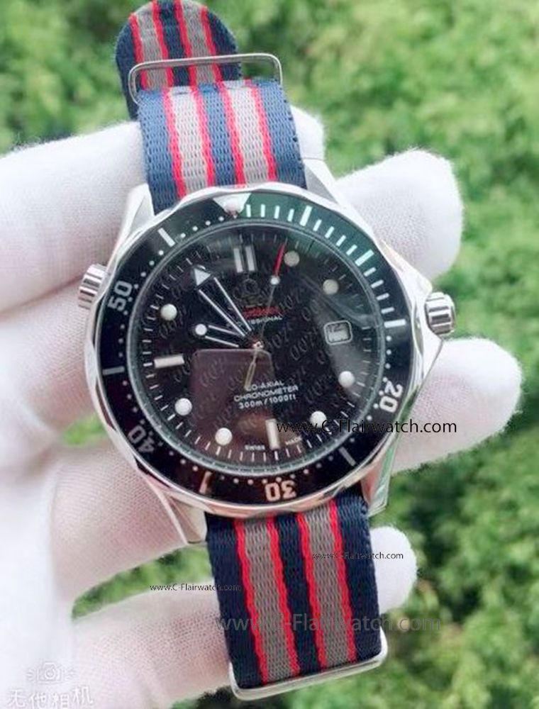 Omega Seamaster 007 Face Watch Red Blue Nato Band